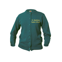 Load image into Gallery viewer, ST. MADELINE SOPHIE RED CREW NECK CARDIGAN SWEATER W/ LOGO (GIRLS)