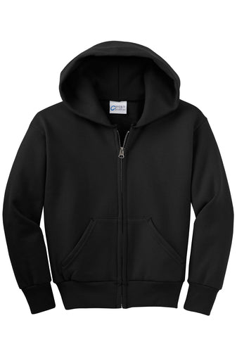 GILROY K-8 FULL ZIP BLACK HOODED SWEATSHIRT WITH  LEFT CHEST LOGO