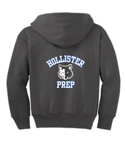 Load image into Gallery viewer, HOLLISTER MIDDLE SCHOOL FULL ZIP HOODED SWEATSHIRT CHARCOALw/ left chest &amp; wolf logo