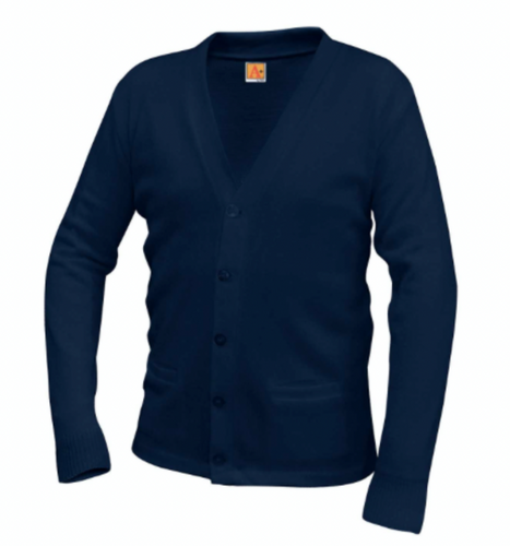 EMBLAZE NAVY V-NECK CARDIGAN SWEATER 5th and 6th GRADE with embroidered logo