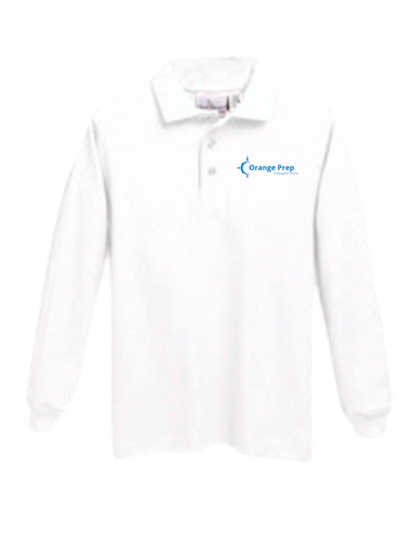 Orange Prep White Long Sleeve Polo