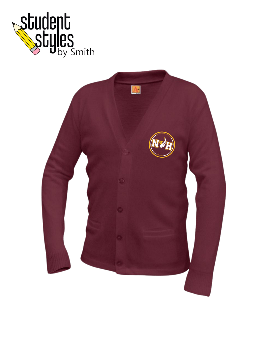 NHA (9-12) V-Neck Maroon Cardigan Sweater