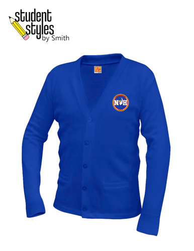 NHA (6-8) V-Neck Royal Cardigan Sweater- custom order only- FINAL SALE