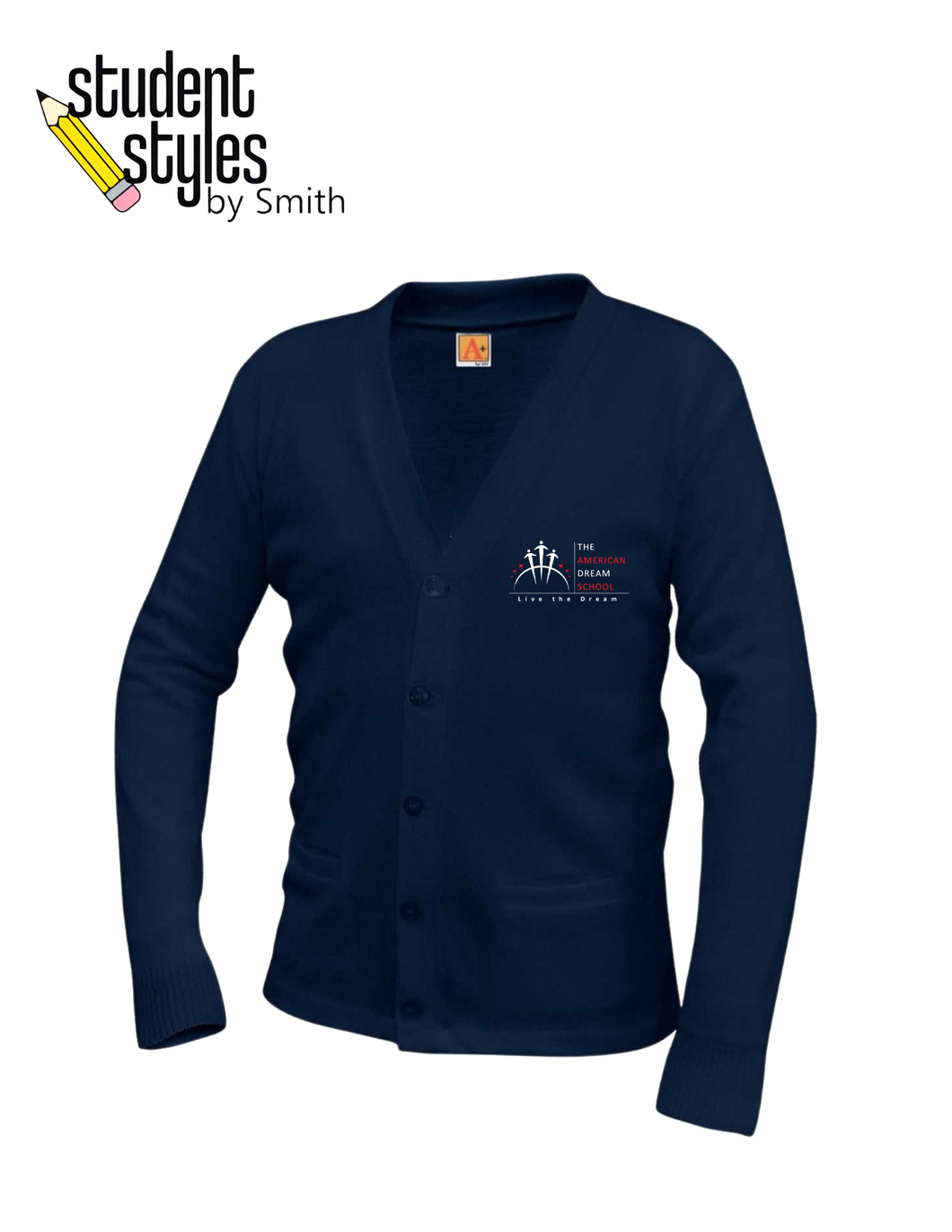 ADS V-Neck Style Cardigan Sweater with Embroidered Logo