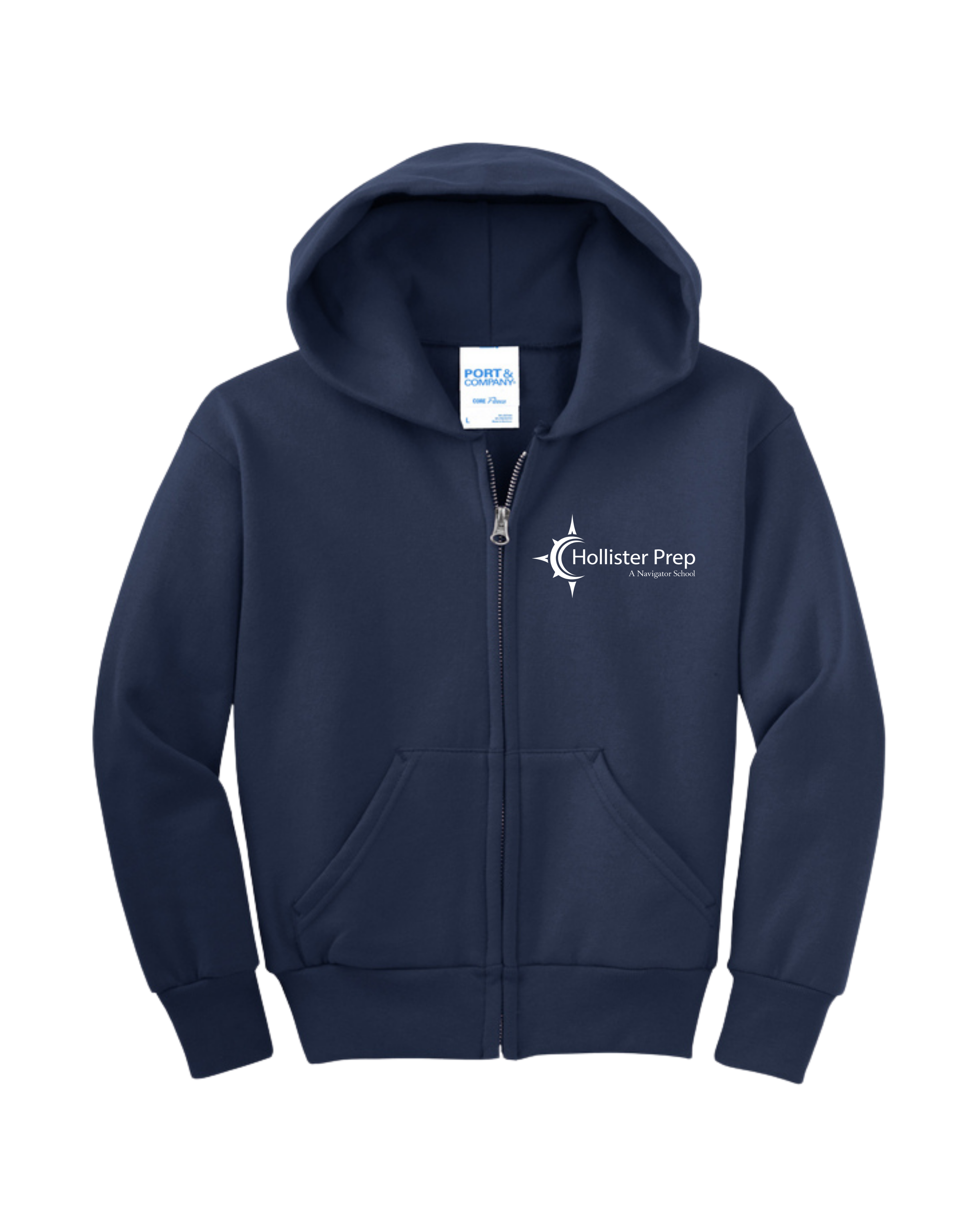 HOLLISTER GRADES K-5 NAVY BLUE FULL ZIP HOODED SWEATSHIRT w/ left