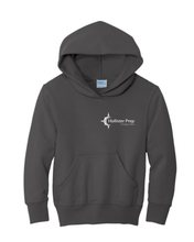Load image into Gallery viewer, HOLLISTER MIDDLE SCHOOL HOODED PULLOVER CHARCOAL SWEATSHIRT W/ left chest &amp; wolf logo