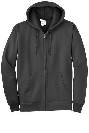 HOLLISTER MIDDLE SCHOOL FULL ZIP HOODED SWEATSHIRT CHARCOALw/ left chest & wolf logo