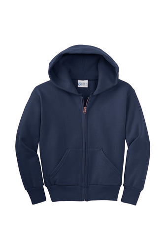 HOLLISTER GRADES K-5  NAVY BLUE FULL ZIP HOODED SWEATSHIRT w/ left chest logo