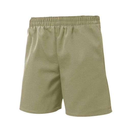 FULL ELASTIC PULL UP TWILL SHORTS-KHAKI