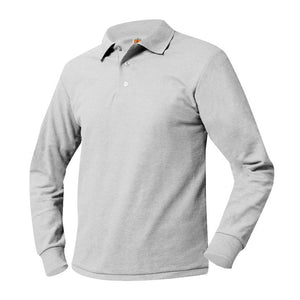 BROOKLYN RISE GRAY LONG SLEEVE PIQUE POLO w/ logo- 3-5 ONLY