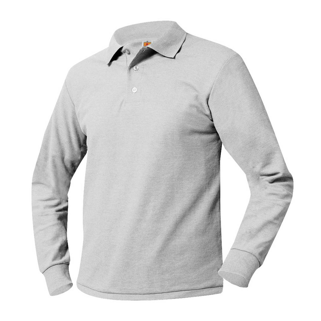 BROOKLYN RISE GRAY LONG SLEEVE PIQUE POLO w/ logo- 3-5 ONLY