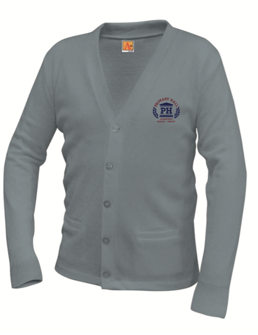 PRIMARY HALL V-NECK GREY CARDIGAN SWEATER
