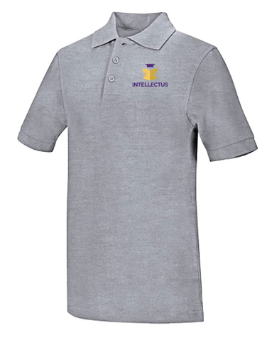 Intellectus Prep Short Sleeve Grey Pique Polo- FINAL SALE NO RETURNS OR EXCHANGES