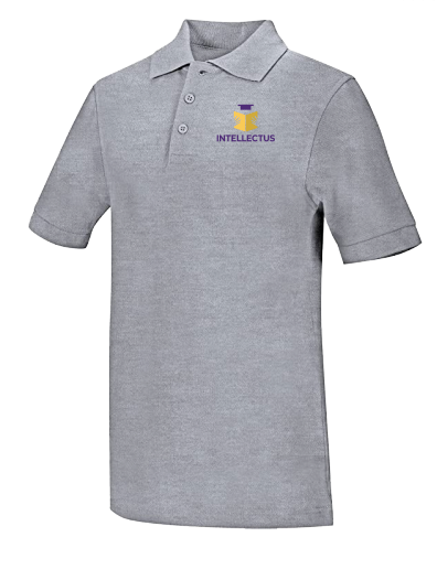 Intellectus Prep Short Sleeve Grey Pique Polo- FINAL SALE NO RETURNS OR EXCHANGES