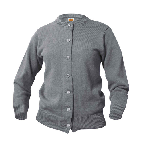 GREY CREW NECK CARDIGAN SWEATER