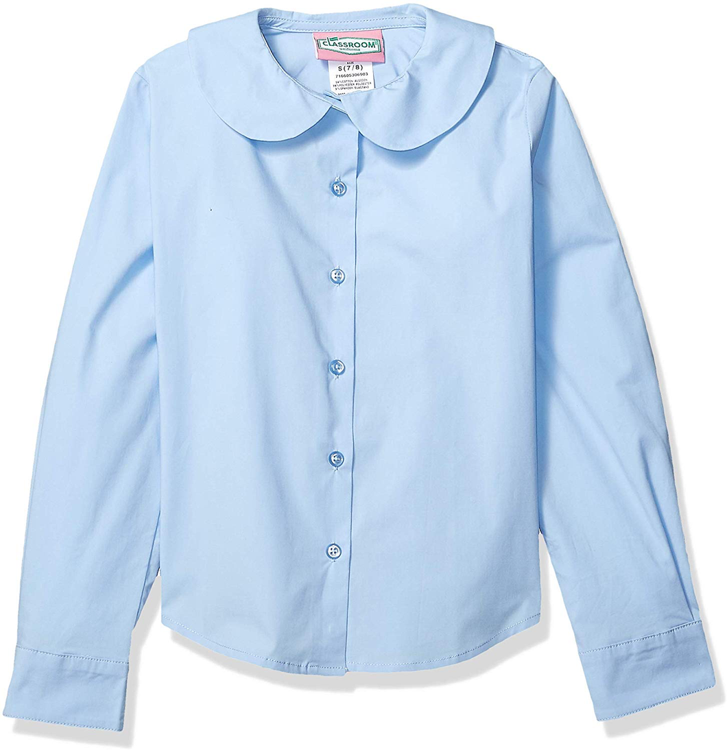 BLUE LONG SLEEVE PETER PAN BLOUSE
