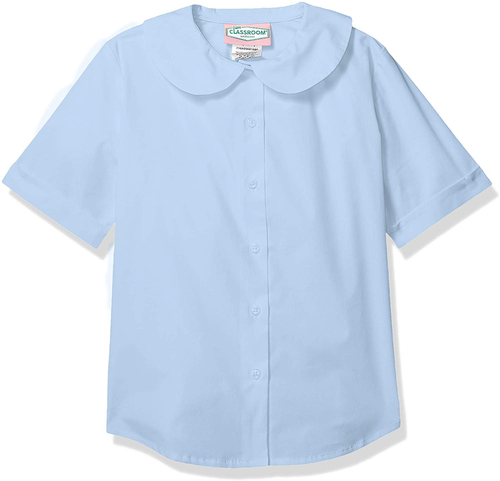 BLUE SHORT SLEEVE PETER PAN BLOUSE